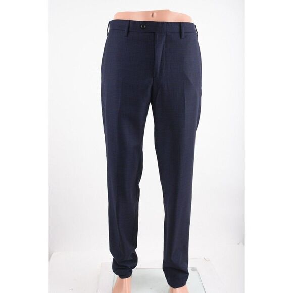 Giorgio Armani Mens Dress Pants Sz 50 waist 34" Navy Blue Plaid Wool NWOT
